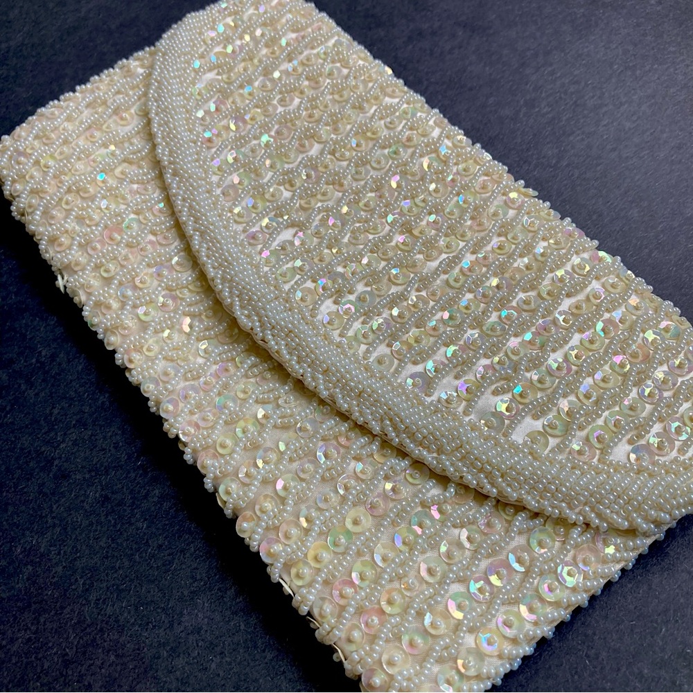 VTG 50s/60s Iridescent Sequin & Beaded Evening Clutch Purse Made in Hong Kong